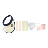 Sun Protection Clothing Sets (Navy Blue+Beige Hat+Pink Light Green Leather Cooling Arm Sleeves+Blue Gray Ice Silk Mask)