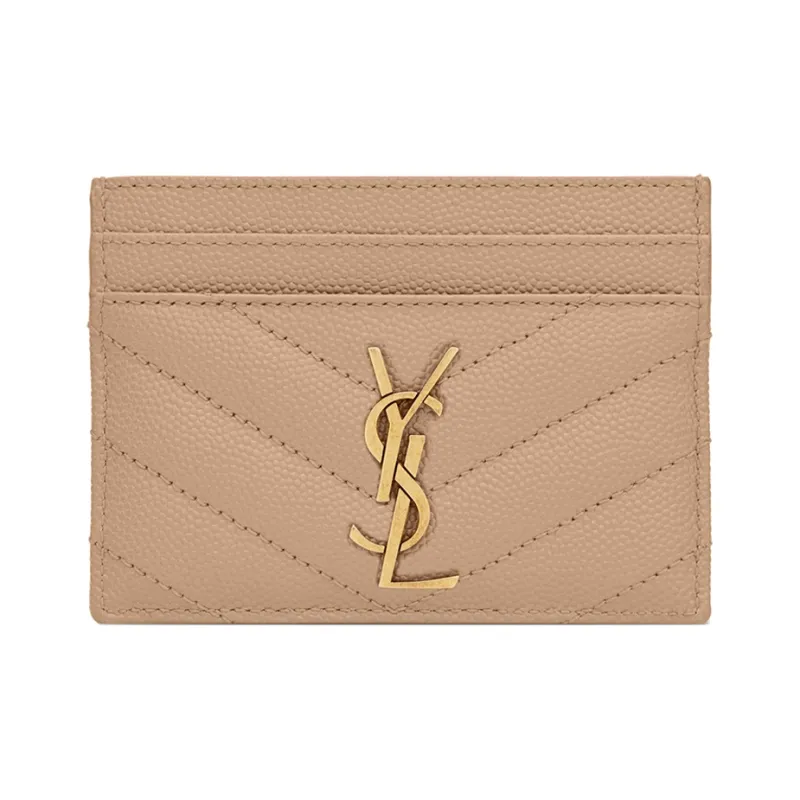 SAINT LAURENT Monogram Quilting Cow Leather Card Holder Card Holder Women's Dark Beige-0