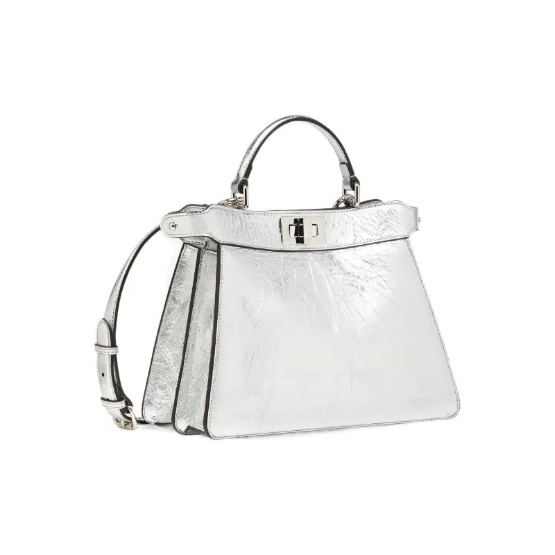 FENDI Peekaboo Sheepskin Shoulder Bag Crossbody Bag Handbag Women's Silver-2