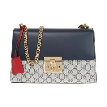GUCCI Padlock Canvas With Leather Crossbody Bag Shoulder Bag Women's Black & Red With Ebony