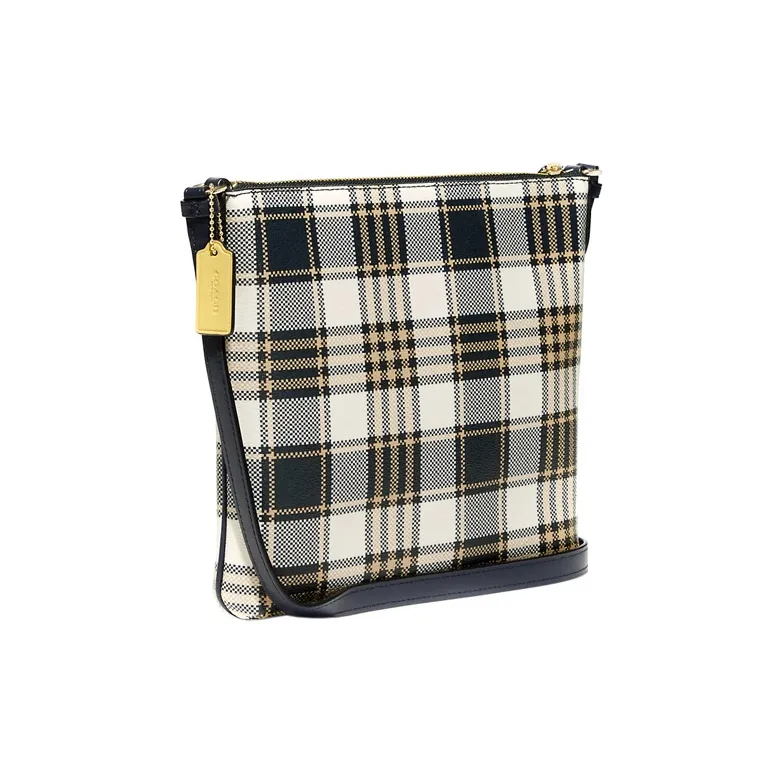 COACH Rowan Coated Canvas With Leather Messenger Bag, Shoulder Bag, Crossbody Bag Medium Size Women's Black & White-1