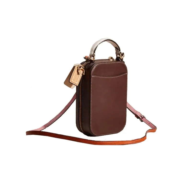 COACH Alie Fabric With Calfskin Camera Bag, Cell Phone Pouch, Shoulder Bag, Crossbody Bag Mini Women's Brown-2