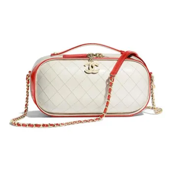 CHANEL Cow Leather Makeup Bag, Handbag, Shoulder Bag, Crossbody Bag Women's Red/White