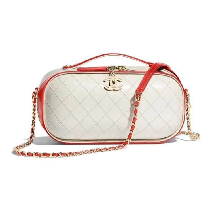 CHANEL Cow Leather Makeup Bag, Handbag, Shoulder Bag, Crossbody Bag Women's Red/White-0