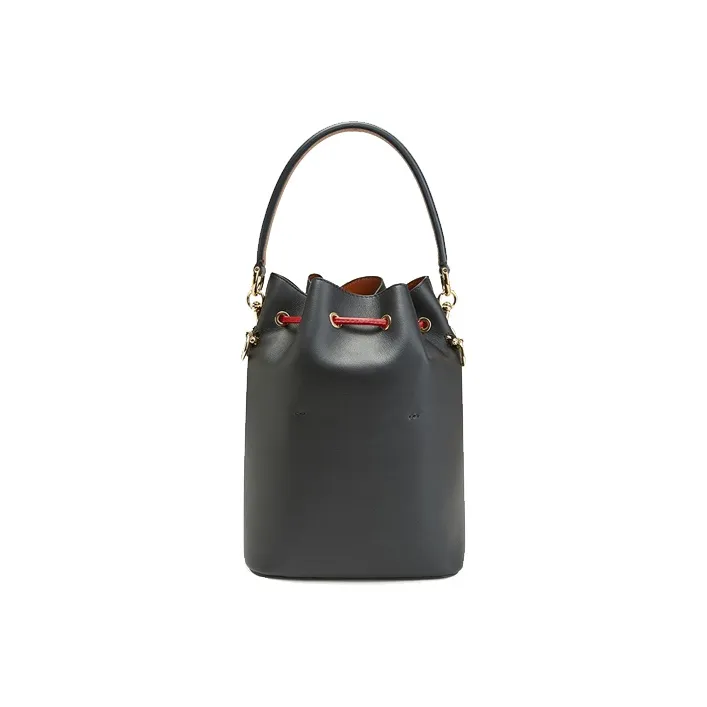 FENDI Calfskin Bucket Bag, Shoulder Bag, Crossbody Bag, Handbag Trumpets Women's Black-2
