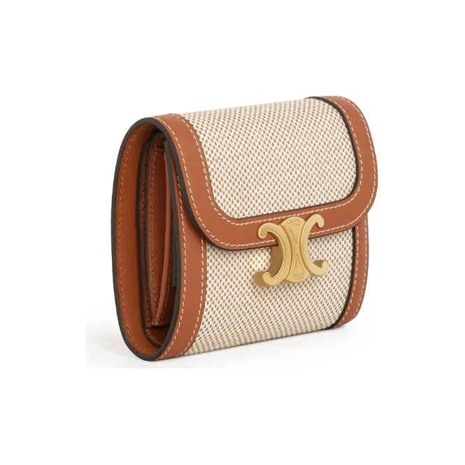 CELINE Canvas With Leather Wallet Women's Beige/Brown-1