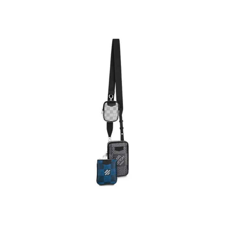 LOUIS VUITTON Canvas With Leather Handbag Cell Phone Pouch Men's Blue-6