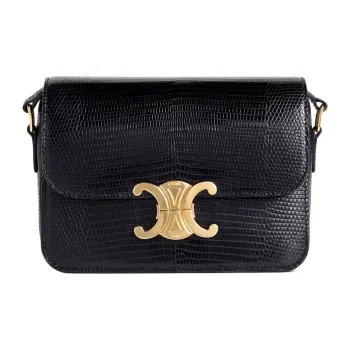 CELINE Triomphe Rare Leather Shoulder Bag Women's Black