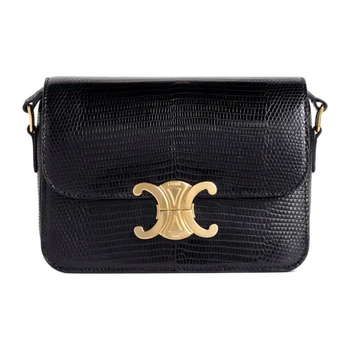 CELINE Triomphe Rare Leather Shoulder Bag Women's Black