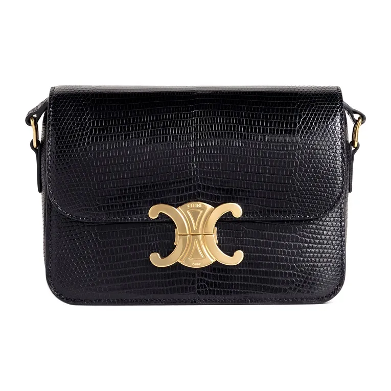 CELINE Triomphe Rare Leather Shoulder Bag Women's Black-0