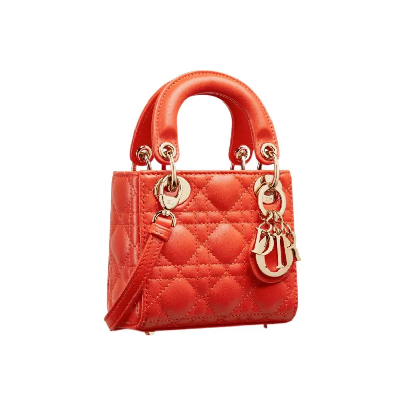 DIOR Lady Dior Sheepskin Shoulder Bag Crossbody Bag Handbag Mini Women's Bright Orange-1