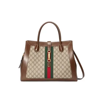 GUCCI Jackie 1961 Canvas With Leather Trim Tote Handbags Shoulder Bags Unisex Brown