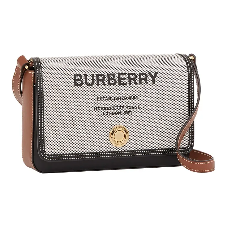 Burberry Horseferry Printed Canvas With Leather Shoulder Bag Crossbody Bag Mini Women's Black/Tan-2