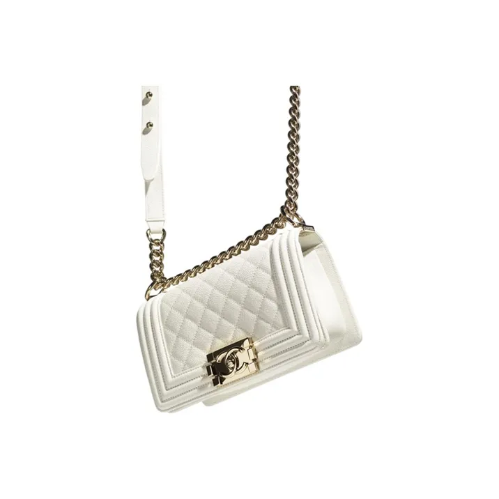CHANEL Leboy Grain Embossed Calfskin Metal Handbag, Shoulder Bag, Crossbody Bag Trumpets Women's White-2