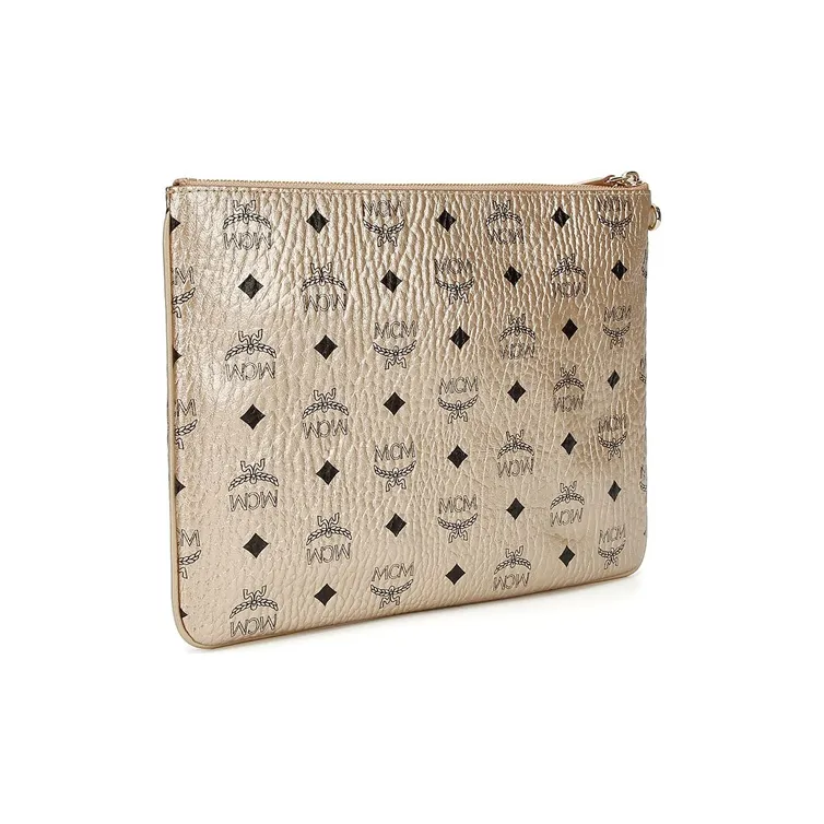MCM Artificial Leather Clutch Small Size Women's Champagne Gold-2