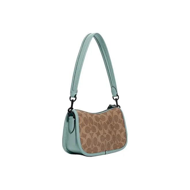 COACH Swinger Fabric Cow Leather Patchwork Mahjong Bag Shoulder Bag Handbag Shoulder Bag Women's Khaki Brown-1