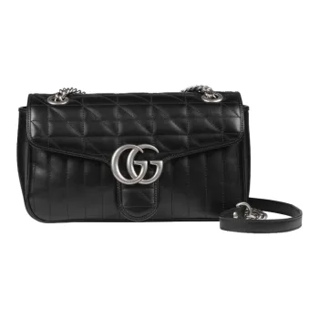 GUCCI Marmont Leather Shoulder Bag Crossbody Bag Small Size Women's Black