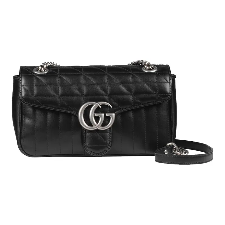 GUCCI Marmont Leather Shoulder Bag Crossbody Bag Small Size Women's Black-0