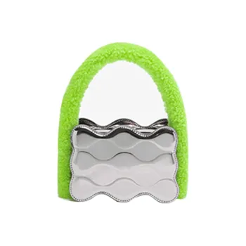 STAR TOWN Cow Leather Handbag Plush Bag Regular Women's Silver & Green