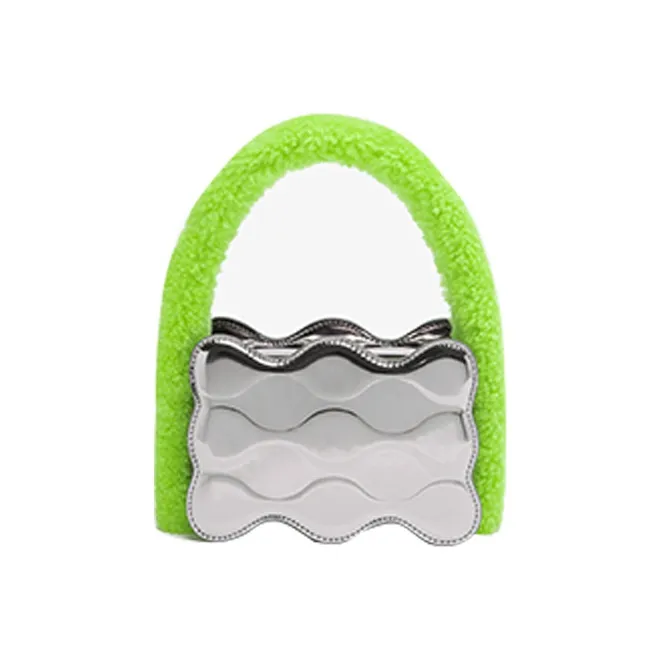 STAR TOWN Cow Leather Handbag Plush Bag Regular Women's Silver & Green-0
