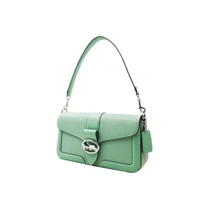 COACH Georgie Leather Saddle Bag, One Shoulder Handbag, Bacchus Bag, Shoulder Bag, Crossbody Bag Trumpets Women's Green-2