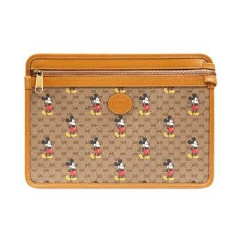 GUCCI Disney Collaboration Canvas With Leather Clutch Unisex Ebony & Brown
