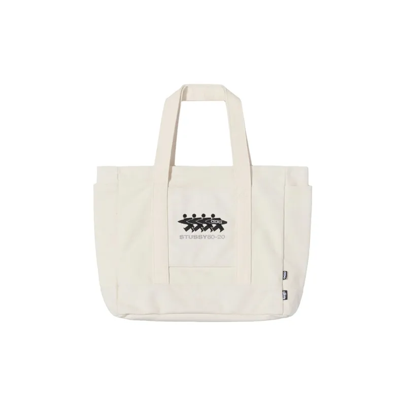 Stussy CDG Collaboration Canvas Tote Bag, Shopping Bag, Canvas Bag, One Shoulder Handbag Regular Unisex White-0