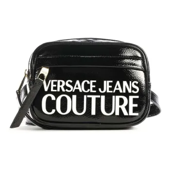 VERSACE JEANS COUTURE Polished Leather Fanny Pack, Sling Bag, Crossbody Bag Women's Black