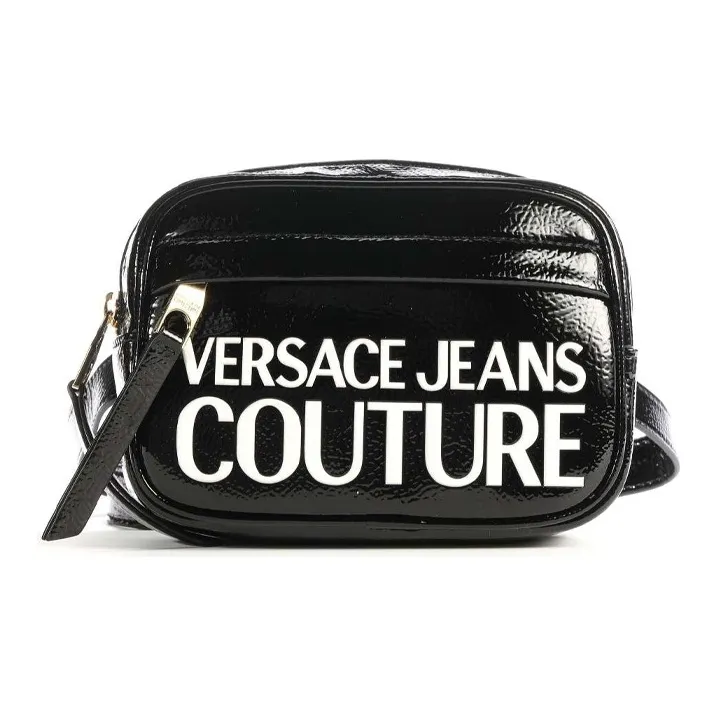 VERSACE JEANS COUTURE Polished Leather Fanny Pack, Sling Bag, Crossbody Bag Women's Black-0