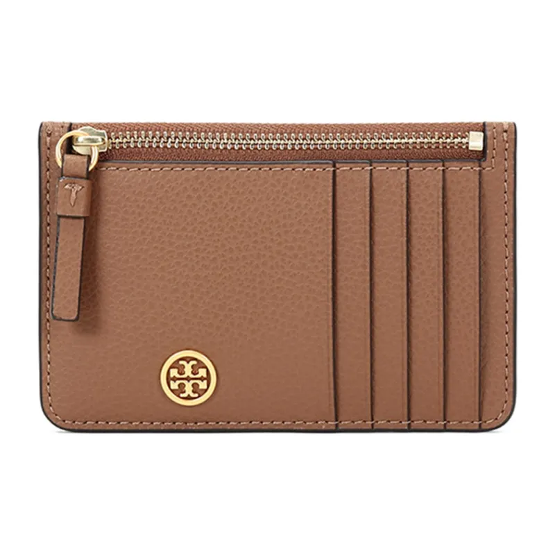 TORY BURCH Robinson Leather Coin Purse, Card Holder Women's Brown-0