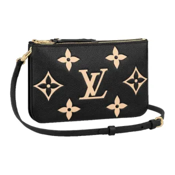 LOUIS VUITTON Double Zip Pochette Bi color Monogram Black/Brown