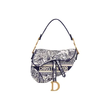 DIOR Saddle Embroidery Saddle Bags Shoulder Bags Handbags Medium Size Women's Blue