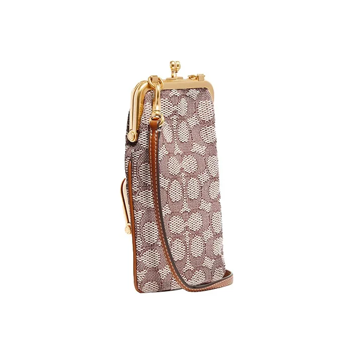 COACH Fabric Crossbody Cell Phone Pouch Mini Women's Khaki Brown-1