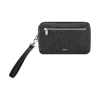 DIOR Smooth Calf Leather Makeup Bag Coin Purse Clutch Men's Black