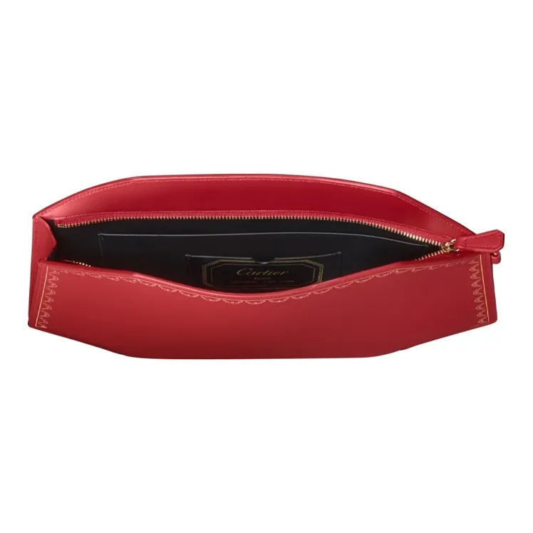 CARTIER GUIRLANDE Cow Leather Clutch Medium Size Women's Red-2