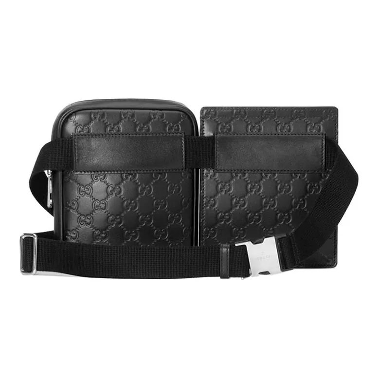 GUCCI Leather Patchwork Cow Leather Shoulder Bag Crossbody Bag Sling Bag Fanny Pack Men's Black-1