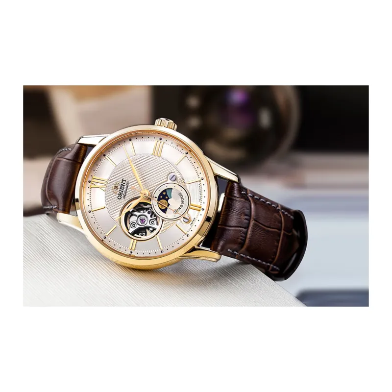 ORIENT Master Collection Mechanical Movement Cow Leather Strap Watch Men's Watches Gold Dial RA AS0004S00-6