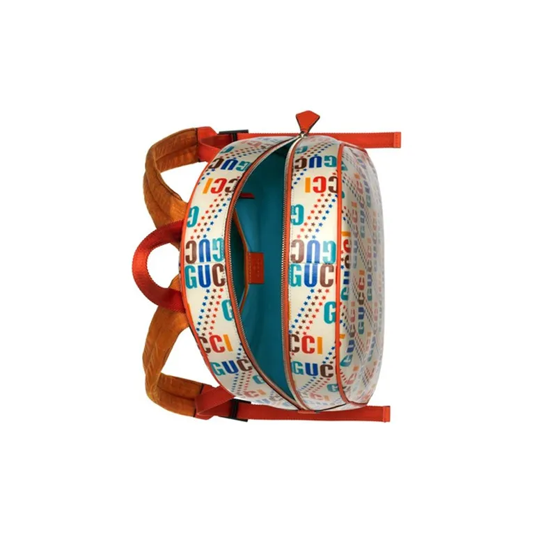 GUCCI Canvas With Leather Backpack Kids' Ecru/Orange-6