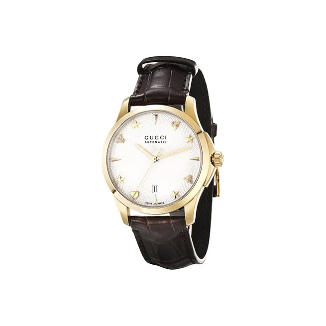 GUCCI G-Timeles Collection Wrist Watch Automatic Mechanical Movement Crocodile Leather Strap White Dial Women's Watch-0