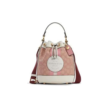 COACH Dempsey Fabric With Leather Bucket Bags Shoulder Bag Crossbody Bag Handbag Small Size Women's Cherry Blossom Pink