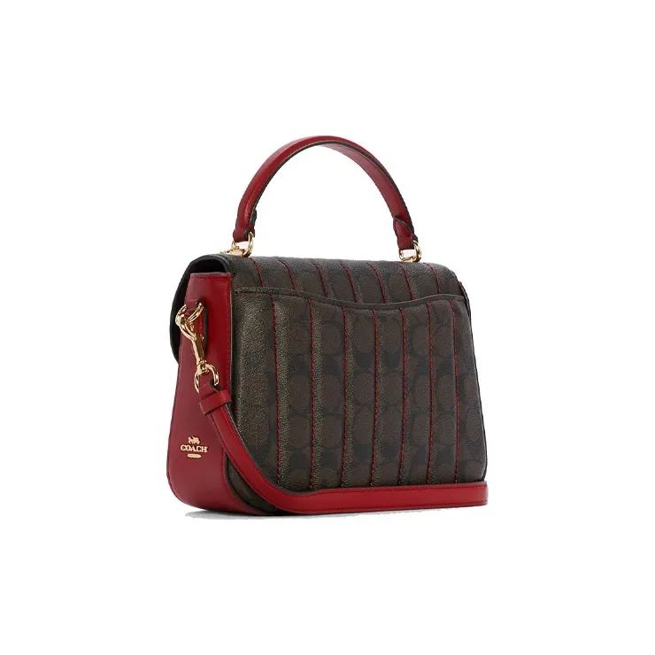 COACH Marlie Canvas Leather Satchel Bag Handbag Medium Size Women's Brown Red-1
