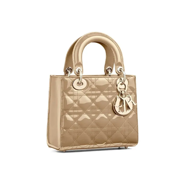 DIOR Lady Dior Patent Leather Calfskin Daisie Bag Portable Crossbody Bag Shoulder Bag Small Size Women's Beige-1