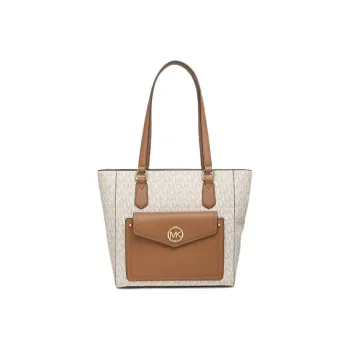 MICHAEL KORS Joey Multicolor Tote Bag Shopping Bag Shoulder Bags Women's Caramel Brown With White Accents