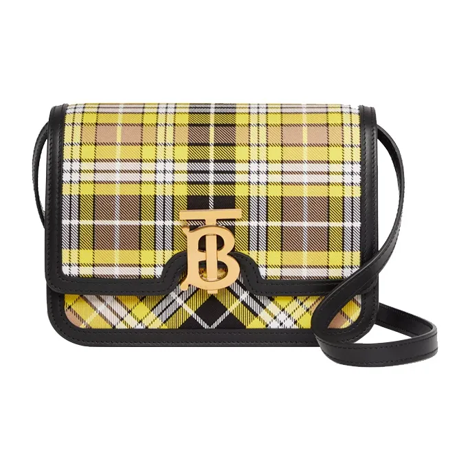 Burberry Cotton Fabric With Calfskin Shoulder Bag Crossbody Bag Small Size Women's Mango Yellow With Floral Pattern-0