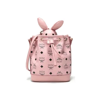 MCM Leather Bucket Bag, Crossbody Bag Women's Pink Monogram