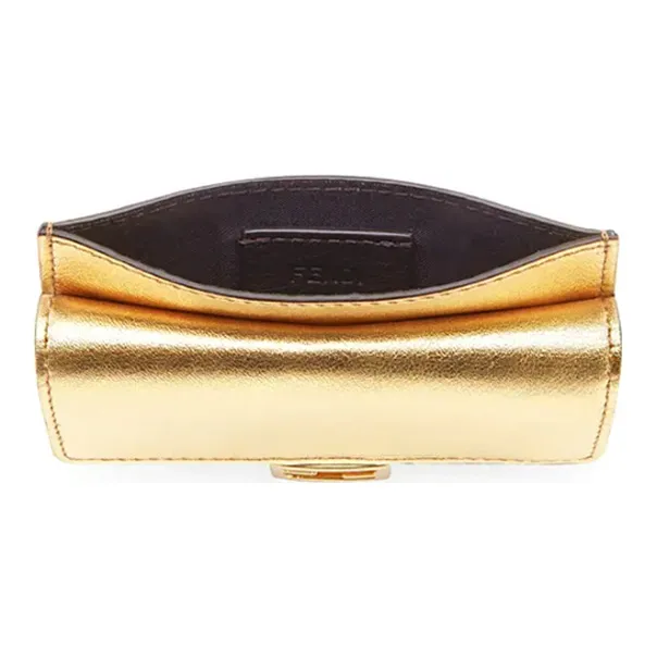 FENDI Baguette Cow Leather Card Holder Women's Gold-3