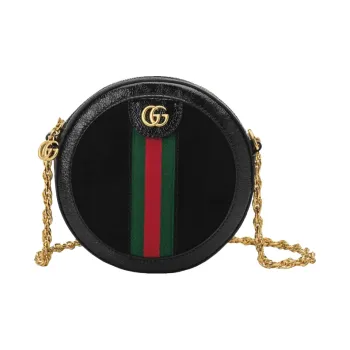 GUCCI Ophidia Suede With Painted Leather Round Cake Bag Shoulder Bag Crossbody Bag Mini Women's Black