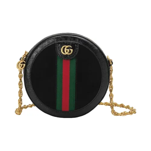 GUCCI Ophidia Suede With Painted Leather Round Cake Bag Shoulder Bag Crossbody Bag Mini Women's Black