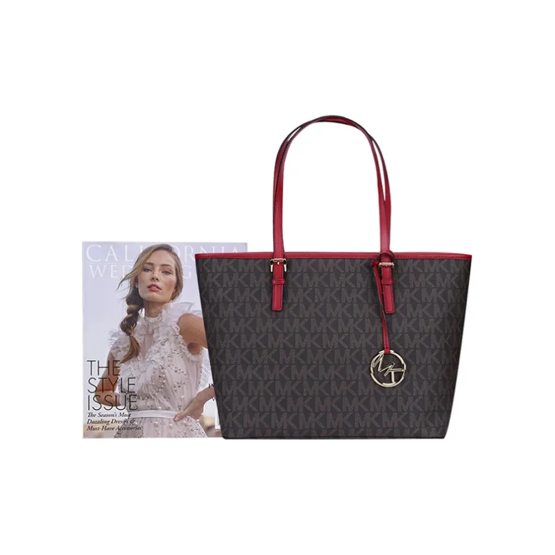 MICHAEL KORS PVC Tote Bag Shopping Bag Handbag Regular Women's Dark Brown & Red-4