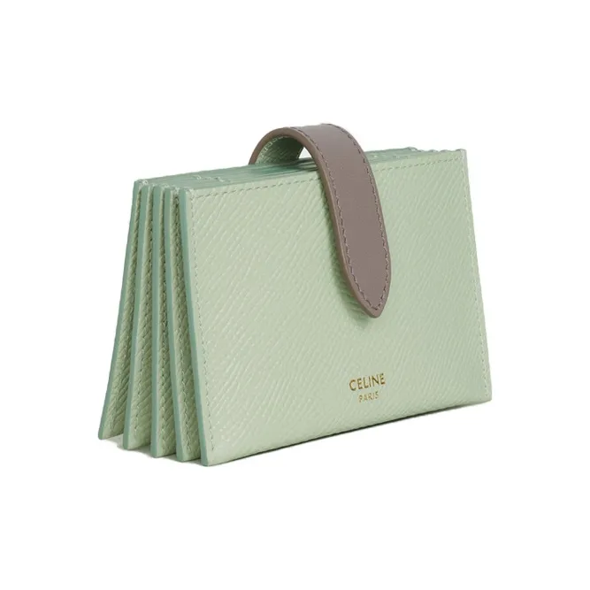 CELINE Grained Calfskin Card Holder Coin Purse Regular Women's Aqua Green & Gray-1